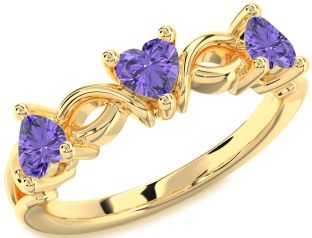 Emerald Gold Heart Knot Three Stone Birthstone Ring