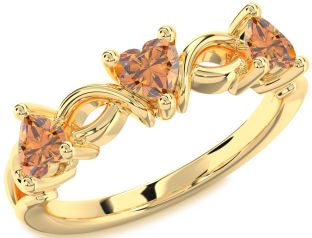 Emerald Gold Heart Knot Three Stone Birthstone Ring