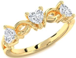 Diamond Gold Heart Knot Three Stone Ring