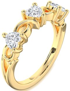 Diamond Gold Heart Knot Three Stone Ring