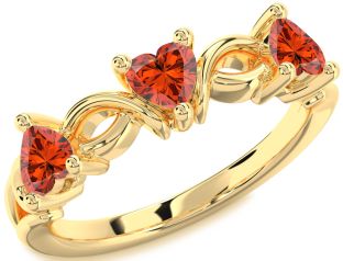 Emerald Gold Heart Knot Three Stone Birthstone Ring