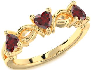 Emerald Gold Heart Knot Three Stone Birthstone Ring