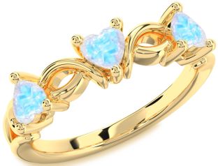 Emerald Gold Heart Knot Three Stone Birthstone Ring