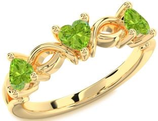 Emerald Gold Heart Knot Three Stone Birthstone Ring