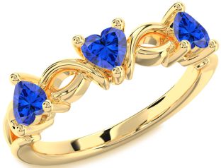 Emerald Gold Heart Knot Three Stone Birthstone Ring