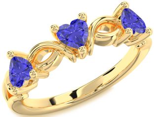 Emerald Gold Heart Knot Three Stone Birthstone Ring