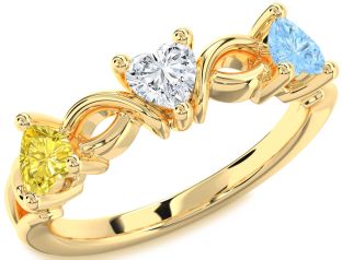 Gold Heart Knot Three Stone Mother's Ring