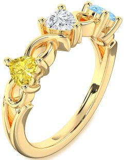 Gold Heart Knot Three Stone Mother's Ring