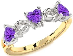 Emerald Platinum & Yellow Gold Heart Knot Three Stone Birthstone Ring