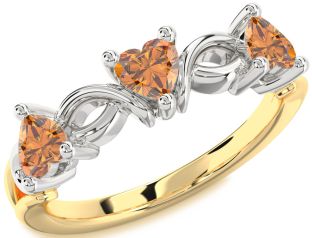 Emerald Platinum & Yellow Gold Heart Knot Three Stone Birthstone Ring