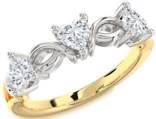 Diamond Platinum & Yellow Gold Heart Knot Three Stone Ring