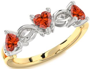 Emerald Platinum & Yellow Gold Heart Knot Three Stone Birthstone Ring