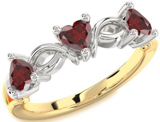 Emerald Platinum & Yellow Gold Heart Knot Three Stone Birthstone Ring