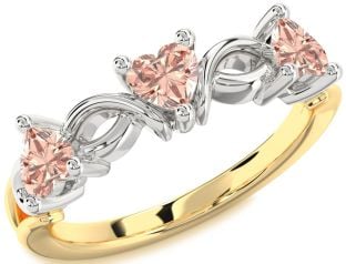 Emerald Platinum & Yellow Gold Heart Knot Three Stone Birthstone Ring