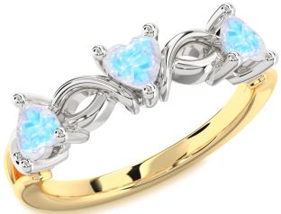 Emerald Platinum & Yellow Gold Heart Knot Three Stone Birthstone Ring