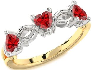 Emerald Platinum & Yellow Gold Heart Knot Three Stone Birthstone Ring