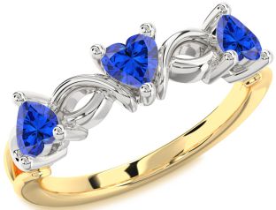 Emerald Platinum & Yellow Gold Heart Knot Three Stone Birthstone Ring