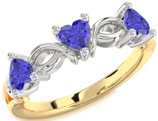 Emerald Platinum & Yellow Gold Heart Knot Three Stone Birthstone Ring