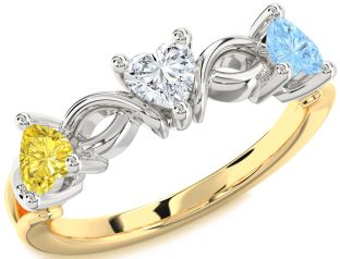 Platinum & Yellow Gold Heart Knot Three Stone Mother's Ring