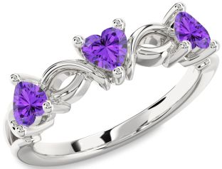 Emerald Platinum Heart Knot Three Stone Birthstone Ring