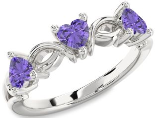 Emerald Platinum Heart Knot Three Stone Birthstone Ring