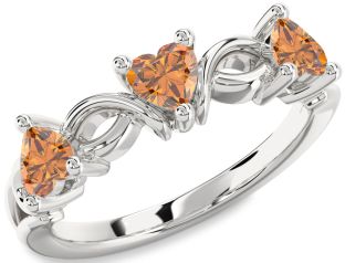 Emerald Platinum Heart Knot Three Stone Birthstone Ring