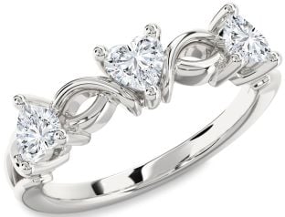Diamond White Gold Heart Knot Three Stone Ring