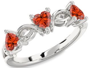 Emerald Platinum Heart Knot Three Stone Birthstone Ring