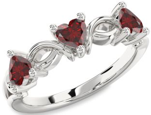 Emerald Platinum Heart Knot Three Stone Birthstone Ring