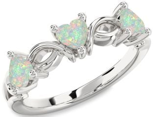 Emerald Platinum Heart Knot Three Stone Birthstone Ring