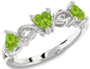 Emerald Platinum Heart Knot Three Stone Birthstone Ring