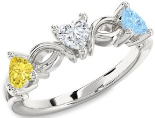 Silver Heart Knot Three Stone Mother's Ring