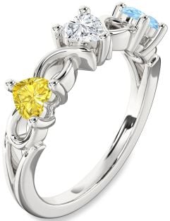 Platinum Heart Knot Three Stone Mother's Ring