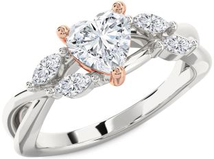 Diamond White Rose Gold Heart Solitaire Engagement Ring