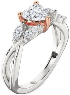 Diamond Silver & 10K Rose Gold Heart Engagement Ring