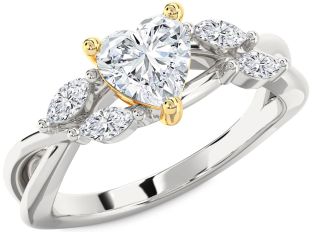 Diamond Silver & 10K gold Heart Solitaire Engagement Ring