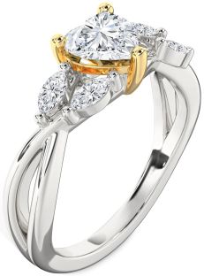 Diamond Silver & 10K gold Heart Engagement Ring
