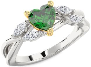 Diamond Emerald White Yellow Gold Heart Solitaire Engagement Ring