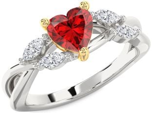 Diamond Ruby Silver & 10K gold Heart Solitaire Engagement Ring