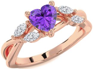Diamond Amethyst Rose Gold Heart Engagement Ring