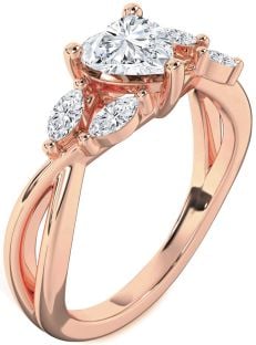 Diamond Rose Gold Silver Heart Engagement Ring