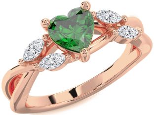 Diamond Emerald Rose Gold Heart Solitaire Engagement Ring