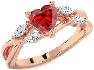 Diamond Ruby Rose Gold Heart Solitaire Engagement Ring