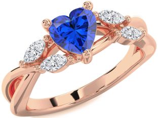 Diamond Blue Sapphire Rose Gold Heart Engagement Ring