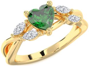 Diamond Emerald Gold Heart Solitaire Engagement Ring