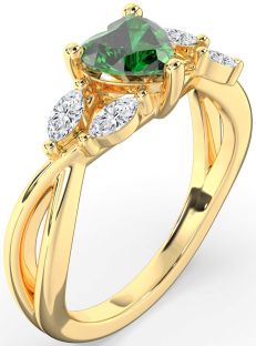 Diamond Emerald Gold Heart Engagement Ring