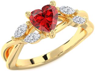 Diamond Ruby Gold Heart Solitaire Engagement Ring