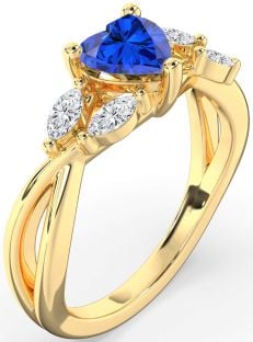 Diamond Blue Sapphire Gold Silver Heart Engagement Ring