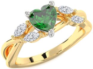 Diamond Emerald White Yellow Gold Heart Solitaire Engagement Ring
