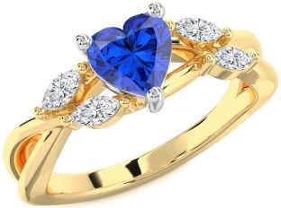 Diamond Blue Sapphire Gold Silver Heart Engagement Ring